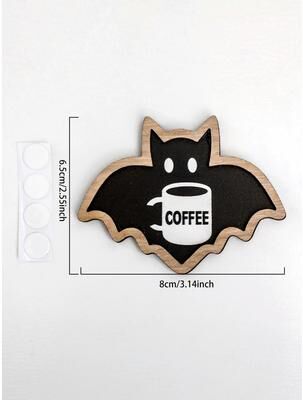 Inspire Select Cute Wooden Halloween Bat Decor Coffee Lover Hanging Sticker For Fridge & Coffee Machine ms11215