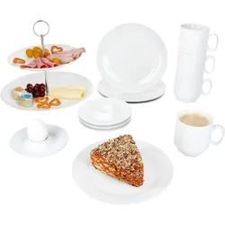 13tlg Etageren-Frühstücksset Tommy Teller Becher Eierbecher Etagere 2-stöckig