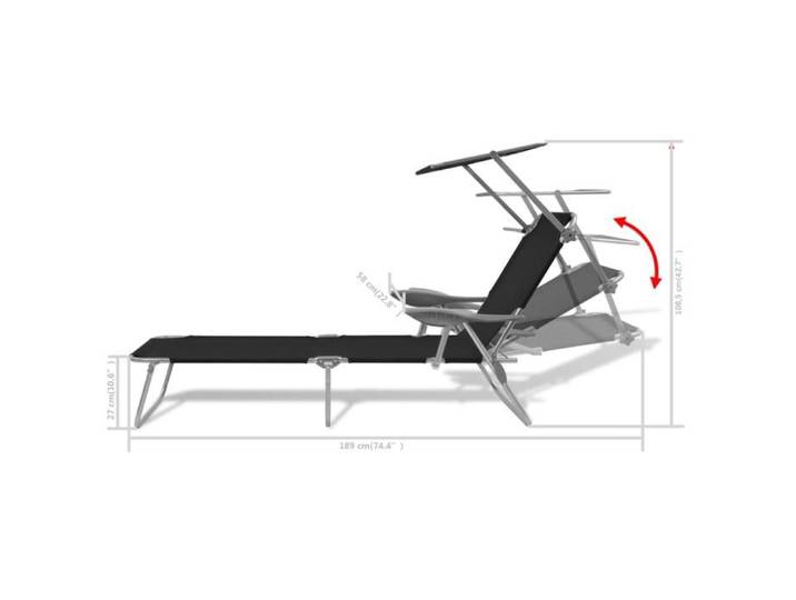 Mode Chaise longue - 1-personne CHEZ YIYI assise optimal Transat - avec auvent Acier Noir 58x189x27cm _70913806353