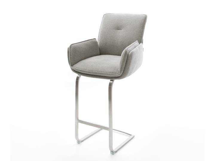 Barstuhl Nela-Flex Strukturstoff Soft Grau Freischwinger Flach Edelstahl Silberfarben, Barstühle
