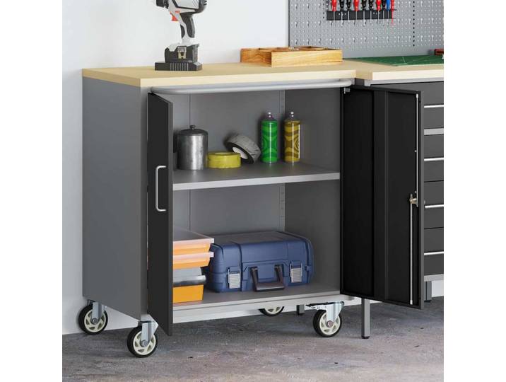 vidaXL Trolley Rolling Workbench Schwarz und Grau 75 x 45 x 85 cm