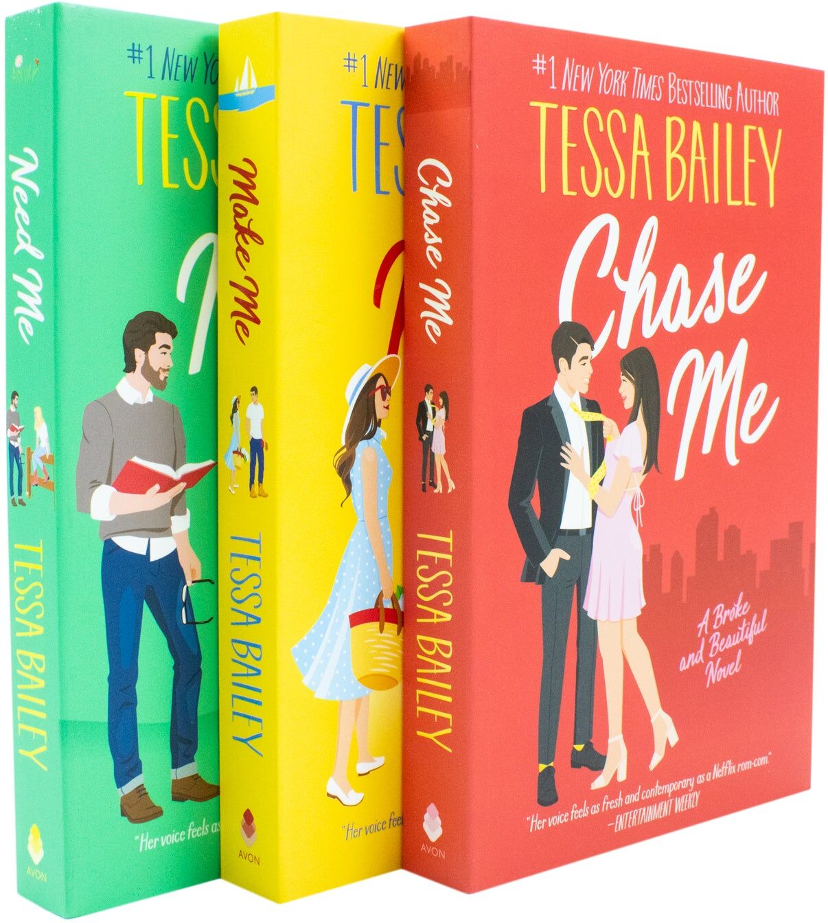 Avon Broke and Beautiful Series 3 Books Collection Set by Tessa Bailey - Chase Me, Need Me, Make Me - New Adult Contemporary Romance Paperback Set