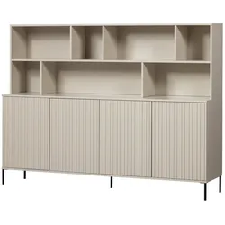 Wandschrank Gravure aus Kiefernholz, skandinavisches Design, hellgrau Dust, Push-to-Open-System