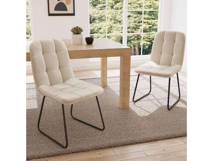 JIEXI Lot de 2 chaises de Salle à Manger rembourrées avec Dossier Haut et Design en Lin (Beige)