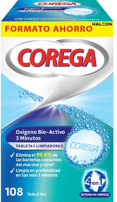 Corega Oxígeno Bio Activo 3 Minutos 108 Tabletas Limpiadoras