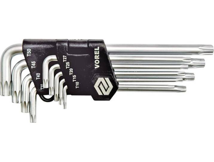Jeu de clés coudées TORX T10-T50 9pcs. tournevis polydenté Avec trou