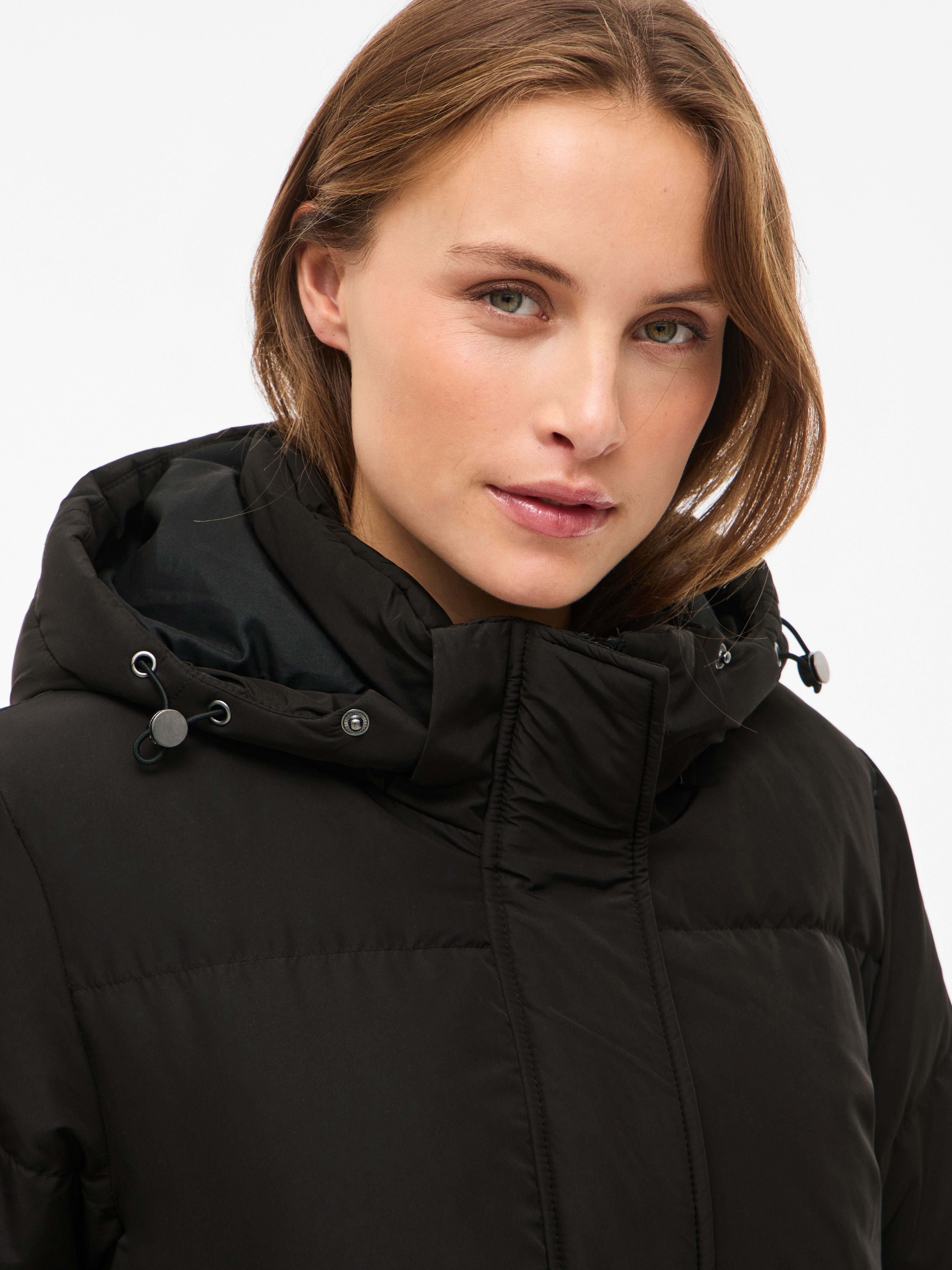 Steppmantel VILA "VISTARI LONG DOWN COAT - NOOS", Damen, Gr. 34, schwarz (schwarz beauty), Steppware, Obermaterial: 100% Polyester, unifarben, regular fit knielang, Mäntel Steppmantel schwarz beauty 34