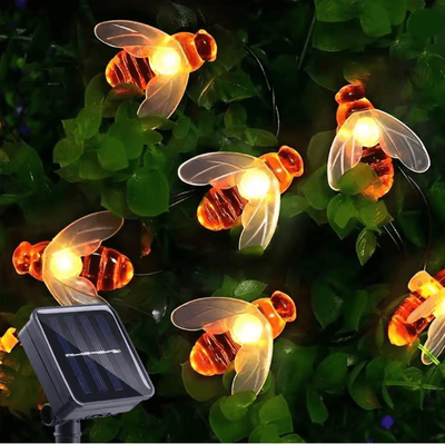 Inspire Essentials HoneyGlow Solar Bee String Lights Outdoor Garden Decor 20 LED warm White 5m 20 Bees