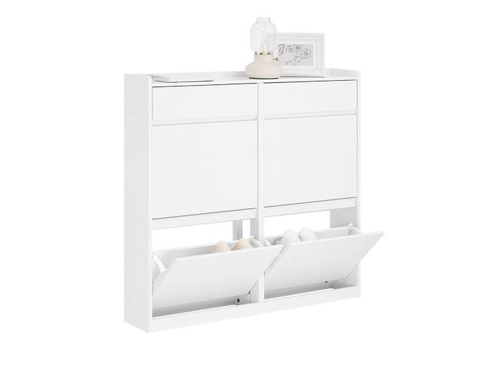 SCHUHKIPPER mit 4 Klappen, Schuhschrank schmal, 98x95x19cm Weiß