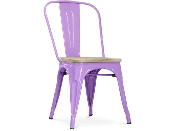 Chaise Bistrot Metalix - Métal et bois clair Violet Clair