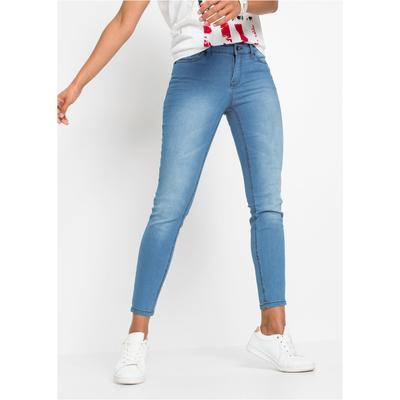 Skinny-fit-Jeans BONPRIX, Damen, Gr. 46, N-Gr, blau (hellblau denim), Denim/Jeans, Obermaterial: 76% Baumwolle, 16% Polyester, 7% Viskose, 1% Elasthan, skinny fit, Jeans, Skinny-fit-Passform, verkürztes 7/8-Bein, mit Five-Pocket-Style