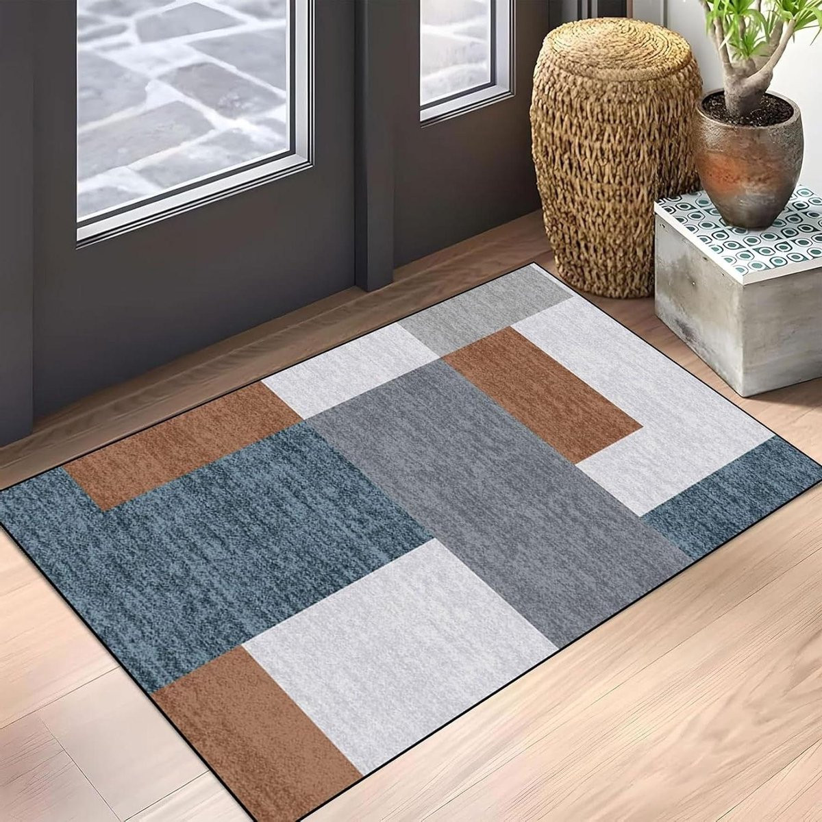 Grijs Abstract Gangkleed van Polypropyleen met Antislip Achterkant, Breedte: 100 cm, Lengte: 250 cm