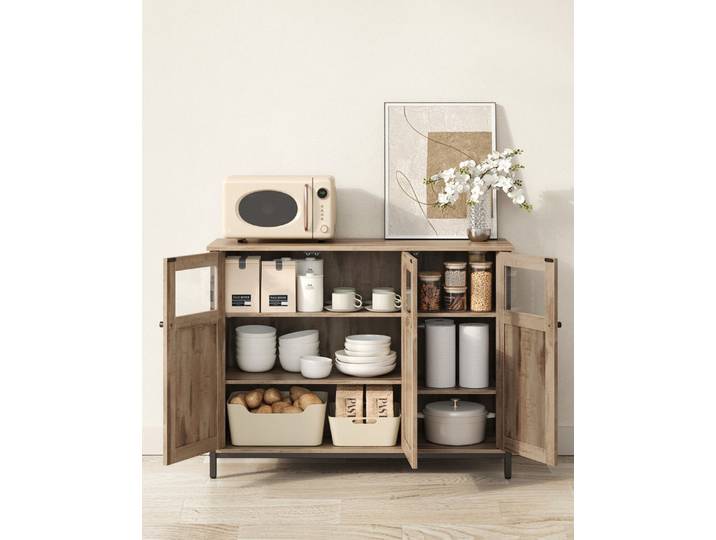 VASAGLE Sideboard Küchenschrank (Aufbewahrungsschrank, Stahlrahmen, Industrie, für Wohnzimmer, Küche, Esszimmer), für Wohnzimmer, Küche, Industriestil, mit Glastüren, Stahlrahmen
