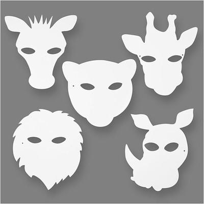 Creativ Company Dschungeltier-Masken, H 22,5-25 cm, B 20,5-22,5 cm, 230 g, Weiß, 16 Stk
