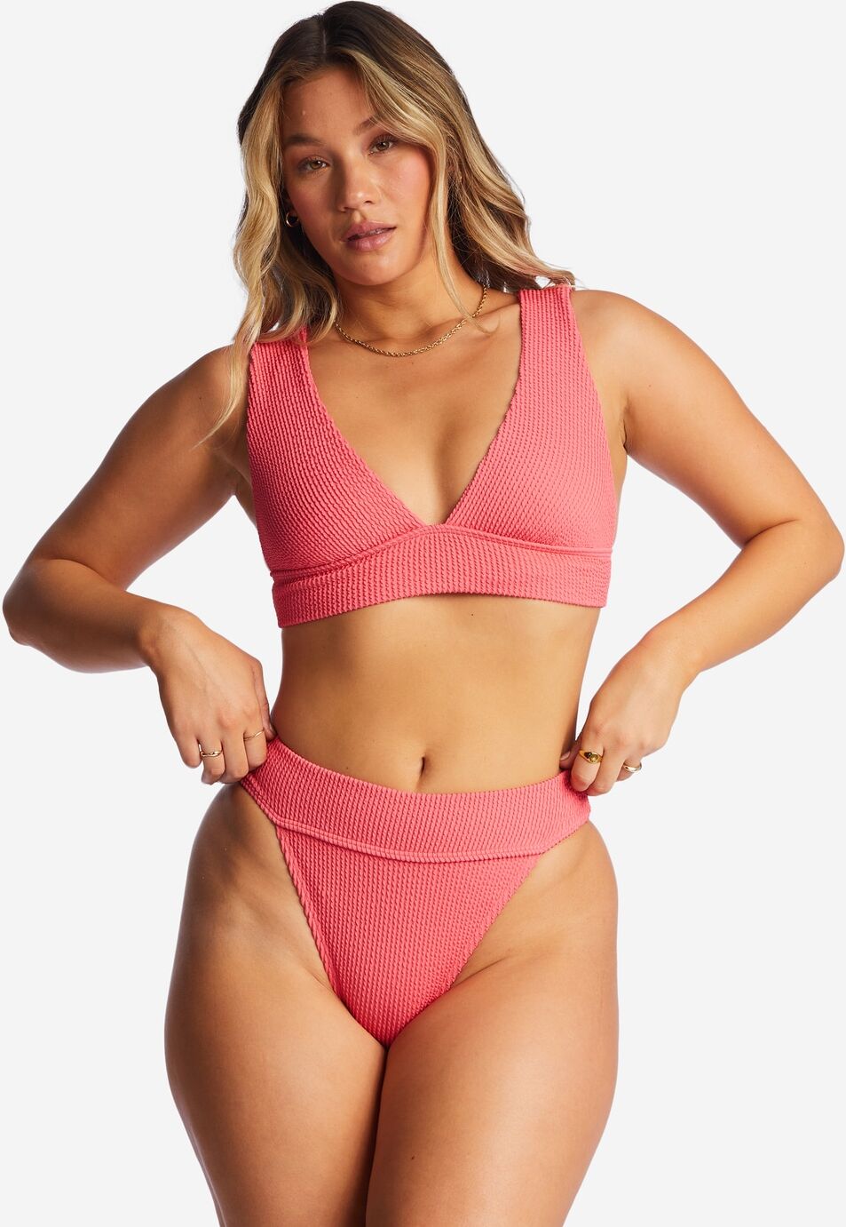 Triangel-Bikini-Top BILLABONG "Summer High", Damen, Gr. XS, rot (coral crush), Obermaterial: 69% Polyester, 23% Polyester, 8% Elasthan., Bikini-Oberteile Triangel-Bikini-Top