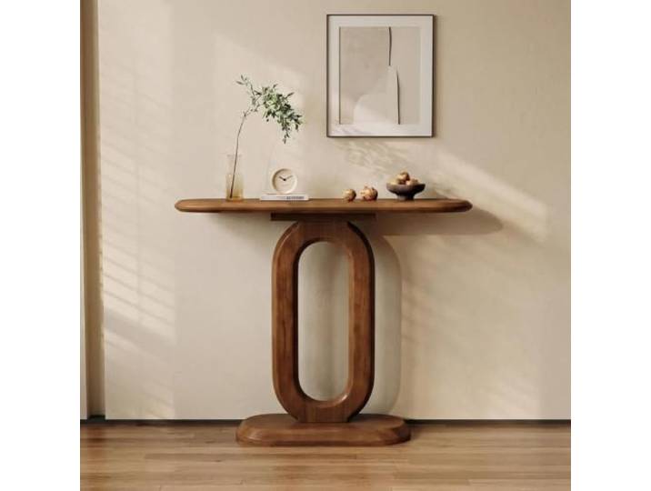 Konsolentisch Massivholz Flurtisch Schmal Eingangsbereich Beistelltisch Konsolentisch Massivholz Flurtisch Schmal Eingangsbereich O-Form Untergestell Wohnzimmer Sofatisch Nussbaum Optik Freistehend