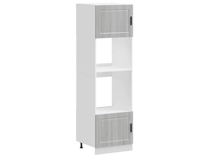 fsahslih Herdumbauschrank 2er Set Porto Grau Sonoma Küchenschrank 60cm Kompakter Herdumbauschrank für kleine Küchen. Bietet Platz für Backofen und Mikrowelle mit höhenverstellbaren Füßen.