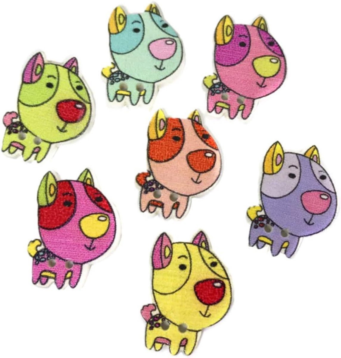 50 stuks Houten Knopen met Cartoon Honden Ontwerp voor Naai- en Knutselprojecten in Gemengde Kleuren