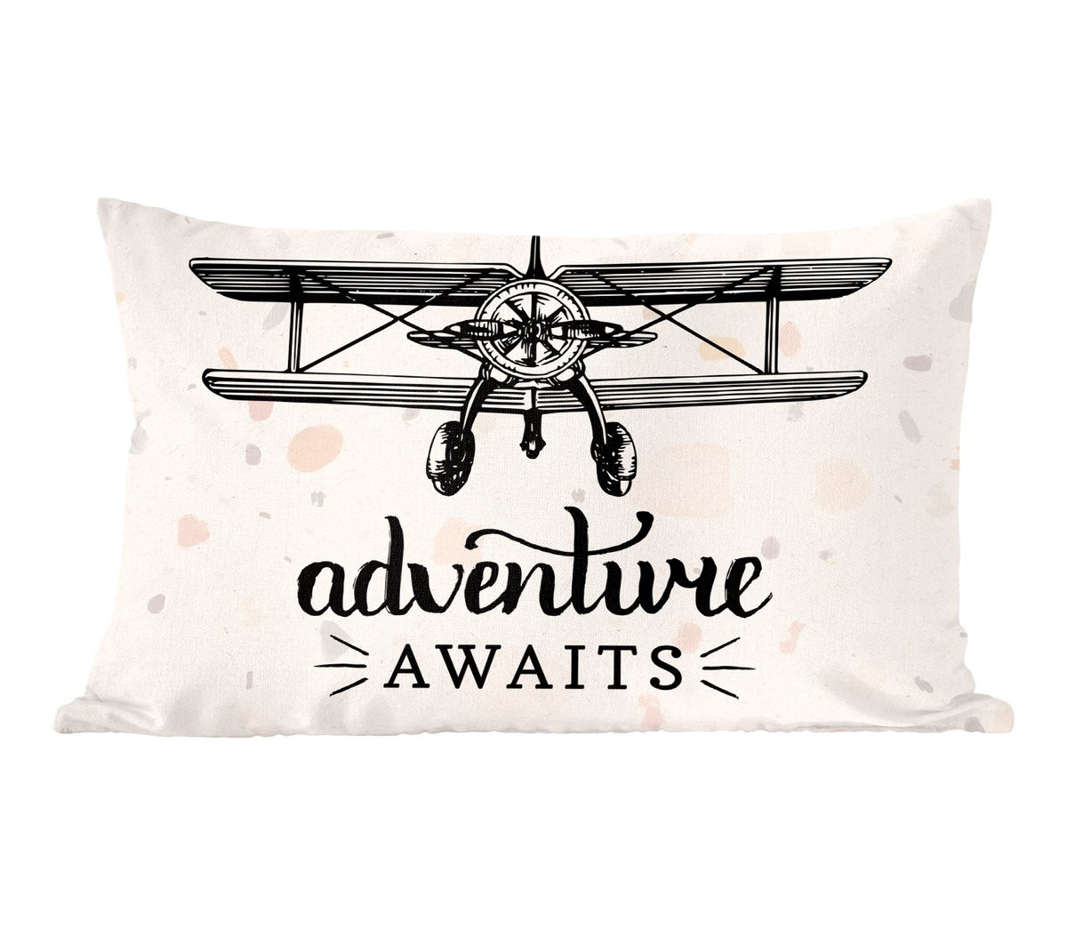 PillowMonkey Sierenkussen Adventure Awaits met Vliegtuig Print - 50 x 30 cm