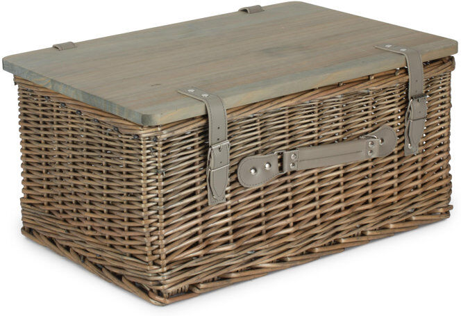 Lily Manor Wicker Gift or Storage Hamper Basket with Lid Antique Wash 26cm H x 51cm W x 36cm D