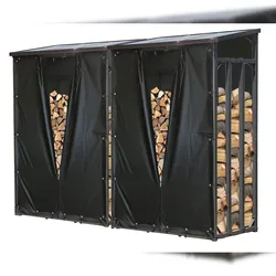 QUICK STAR 2er Set Stahl Kaminholzregal 130x70x185 cm 3,2 m3 mit Wetterschutz