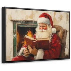 LEINWAND Bilder mit Rahmen - Weihnachten - Weihnachtsmann - Winter - Open Fireside - 30x20