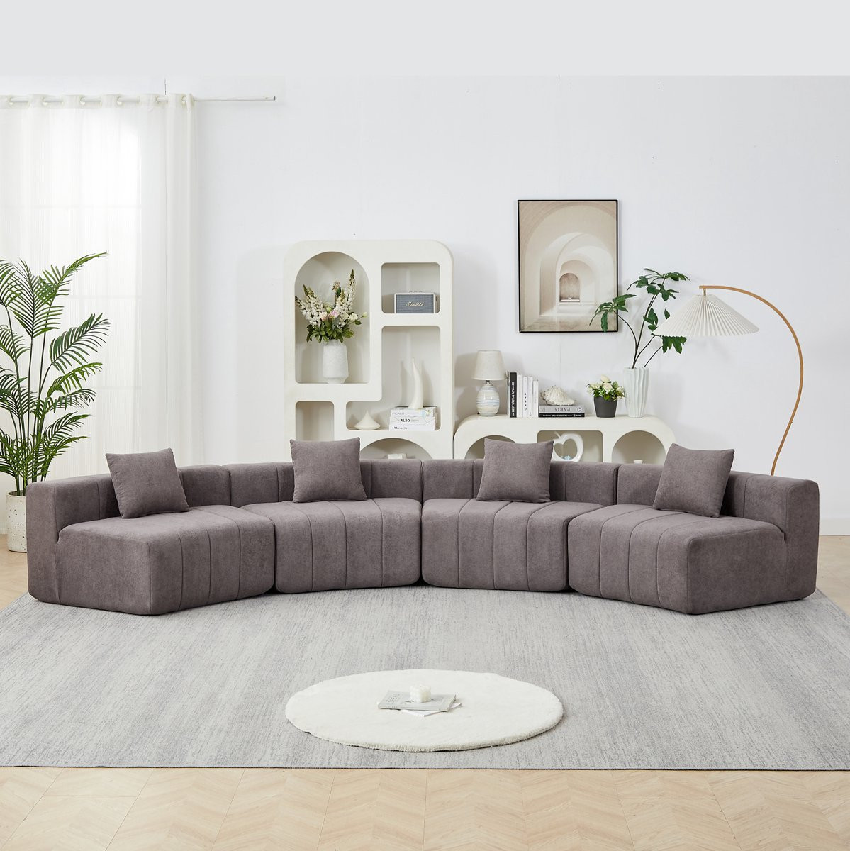 HAUSS SPOLE Bankmodule - Gebogen Modulaire Bank met 2 Kussens - Chenille Grijs
