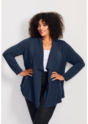 Plus Size Women's Cascade Cardigan Zipper Pocket by Avenue in Navy (Size 22/24)