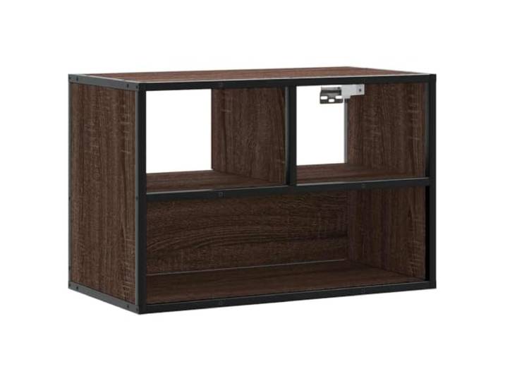 KUPTYERFG TV-Schrank Braun Eiche 60x31x39,5 cm Wandboard Metall Platzsparendes TV-Lowboard in Braun Eichen-Optik für Schlafzimmer und Wohnzimmer mit flexiblen Schubladen.
