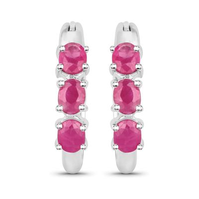 Paar Creolen VIRA JEWELS "Silber 925 rhodiniert mit 6 natürlichen Rubinen", weiß (weiß, rot), Ohrringe, Damen, one-size, 1,32, Silber 925 (Sterlingsilber)
