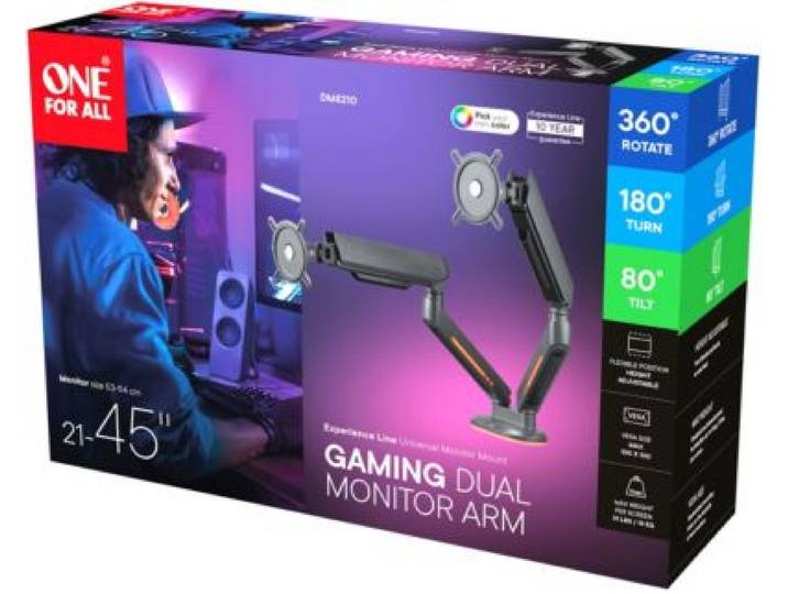 One For All - Support Écran Pc 2 Écrans 21/45'' Noir Rgb Inclinable