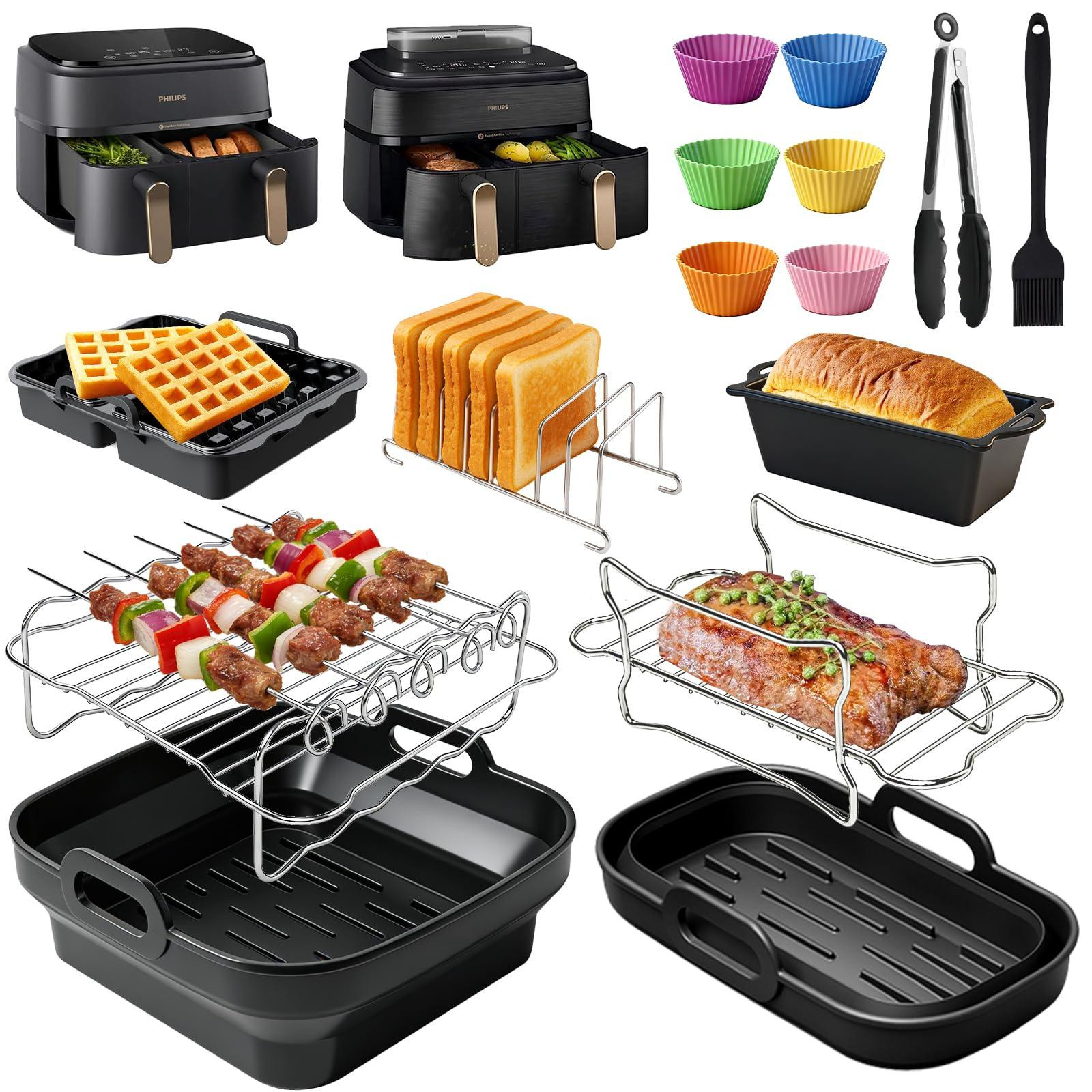 Dripio 15-delige siliconen accessoire set voor Philips Airfryer Dual Basket 9 liter