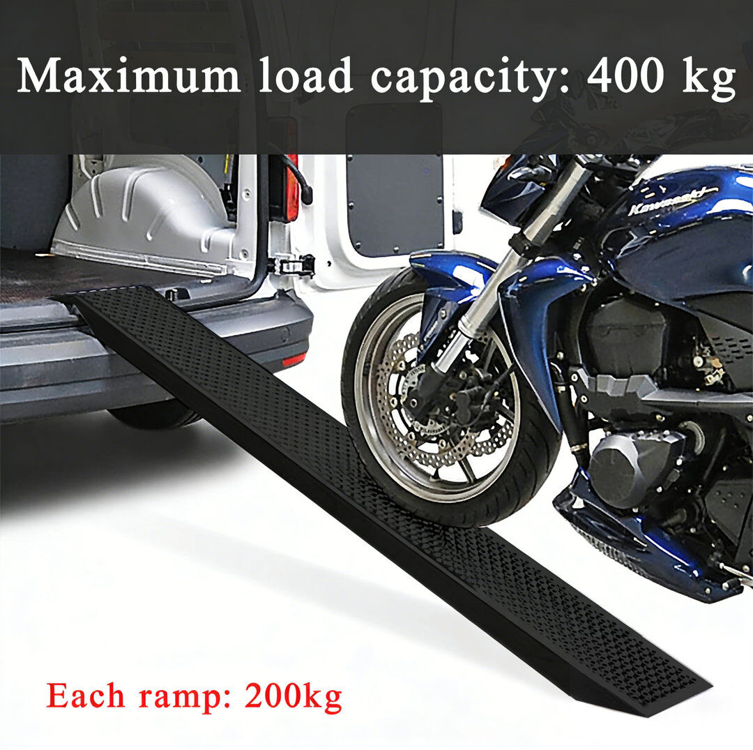 YEATHOR 2 pieces Loading Ramps, Galvanised Steel Non-slip Wheelchair Ramp, Heavy Duty Up to 400 kg, Vehicle Ramps for Van, Trailer, Motorcycle, ATV, Motorcycl 135cm, Black