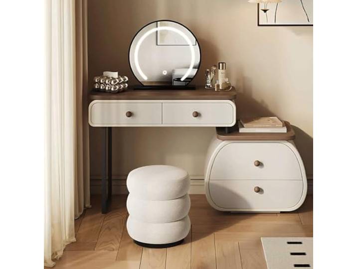 Schminktisch, komplett mit Spiegel, Hocker und Schrank Schminktisch aus massivem Holz, geeignet for Make-up-Bereiche im Schlafzimmer und Ablagebereiche im Badezimmer(39in(100cm))