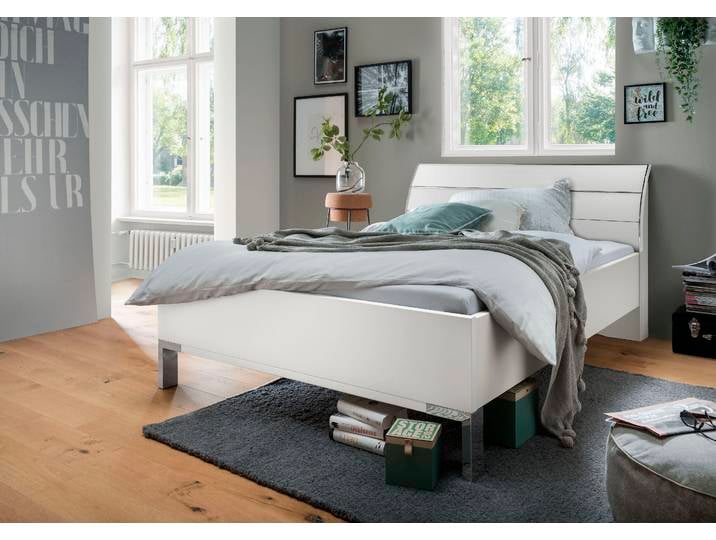 Futonbett WIEMANN Monaco, 4-fache Liegehöhenverstellung , weiß (weiß, leisten in chrom), B:129cm L:218cm, Betten, Futonbett, mit stilvollem Holzkopfteil, Made in Germany