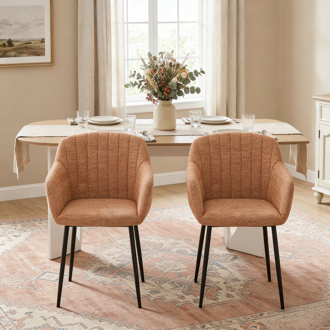 Corrigan Studio Ohio Modern Upholstered Dining Chairs with Metal Legs Camel Chenille 82cm H X 57cm W X 57.5cm D