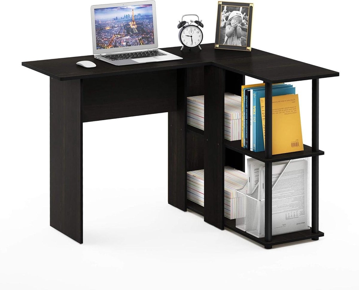 L-vorm bureau Espresso zwart, Breedte: 104 cm