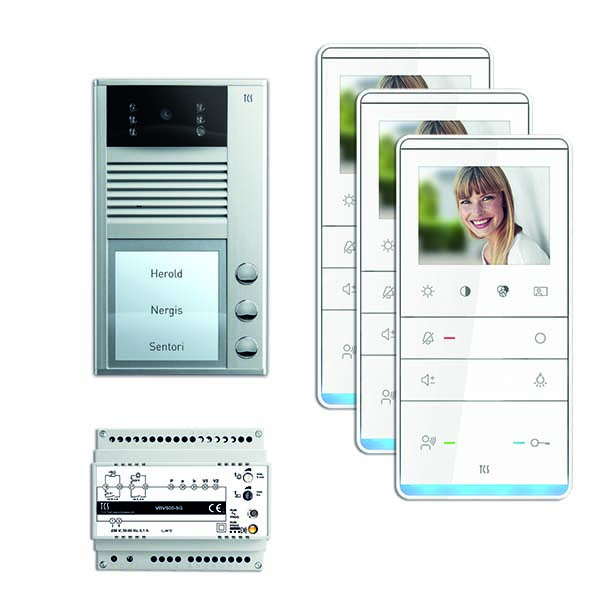 TCS PVC2330-0010 easy:pack V2D Video Aufputz für 3 Wohneinheiten, mit Außenstation AVC 3 Klingeltasten + Video Freisprecher IVW5211 + Steuergerät NVV1000