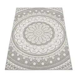 KADIMA DESIGN Teppich Kurzflor Mandala Wohnzimmer schmutzabweisend Grau Rechteckig 160x220 | 100% Polypropylen, Rücken aus Polypropylen | pflegeleicht