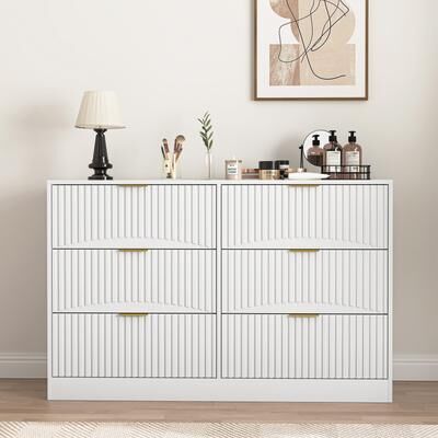 Loedds 6-Drawer Modern Dresser with Wavy Fronts and Large Storage, White