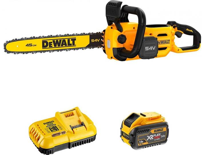 Tronçonneuse 45cm 54V DEWALT DCMCS574X1-QW avec une batterie 9\,0 Ah FLEXVOLT