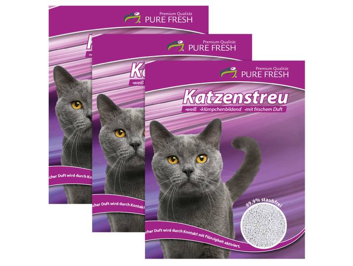3er-Set Katzenstreu mit Babypuderduft, Klumpstreu, Naturmaterial weisses Kalzium-Bentonit