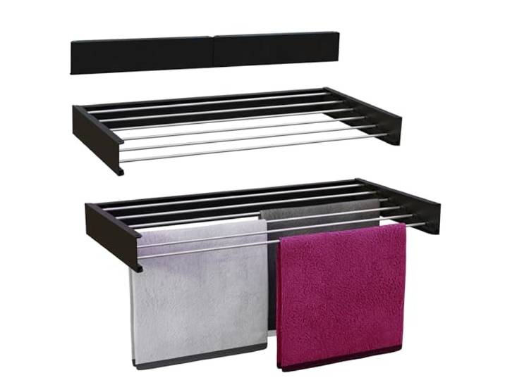 Vonia wandgemonteerd droogrek - 6 m opvouwbaar droogrek voor de was 100 cm zwart aluminium opvouwbaar droogrek Stevig wandgemonteerd droogrek