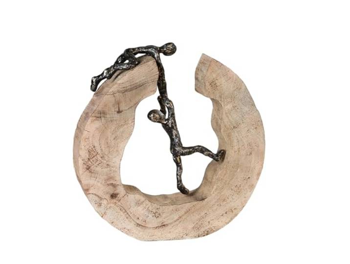 Casablanca Skulptur Teamwork, Deko Figur Naturfarben, Metall u. Mangoholz Statue Wohnzimmer, Büro Dekoration H. 30 cm x B. 29 cm - Geschenk Moderne Skulpturen, Zusammenhalt Teamwork