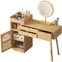 Schminktisch-Set mit LED-Spiegel, 3 Farbvariationen, 3 Schubladen & Seitenschrank, Stauraum, modernes Design, 120x40x90 Natur