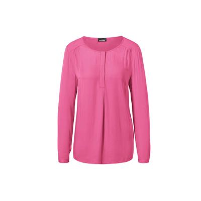 Schlupfbluse GOLDNER "Figurschmeichelnde Schlupfbluse mit modischer Kragenverarbeitung", Damen, Gr. 38, pink (kamelie), Obermaterial: 100% Viskose CV., figurumspielend, eng 1-Knopf-Manschette, Blusen Schlupfbluse, mit Schulterpasse und Kräuselungen