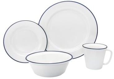 Godinger Bistro Blue Rim Porcelain 16 Piece Dinnerware Set, Service For 4