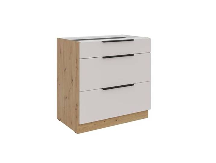 Kuechen-preisbombe Küchen Unterschrank 80 cm Küche Solano Kaschmir beige matt + Eiche Artisan matt Soft-Close Küchenzeile Küchenblock