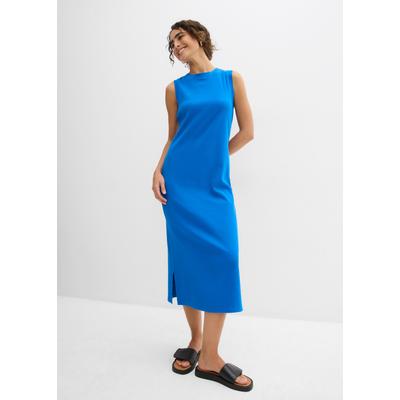 Jerseykleid BONPRIX, Damen, Gr. 36/38 (S), N-Gr, ohne Ärmel, Jersey, blau (azurblau), Jersey, Obermaterial: 95% Baumwolle, 5% Elasthan, bequem, Kleider Jerseykleid, aus Rippjersey, mit rundem geripptem Halsausschnitt, ohne Ärmel