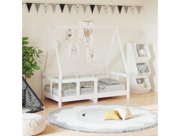 Blanc Cadre de Lit pour 70x140cm Magnifique Lit simple pour enfant blanc 70x140cm - Bois de pin massif CL8898215
